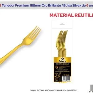 Tenedor premium oro brillante 188mm x6u.