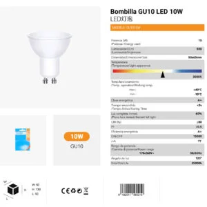 Bombilla led gu10 10w 3000k luz calida