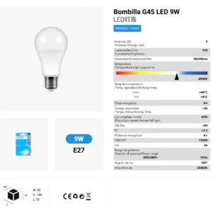 Bombilla led g45 9w/e27 6500k luz dia cj120