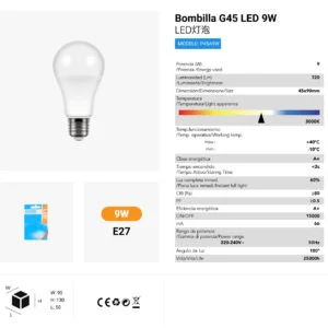 Bombilla led g45 9w/e27 3000k luz calida cj120
