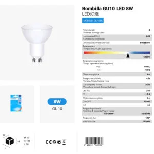Bombilla led gu10 8w 6500k luz fria cj144