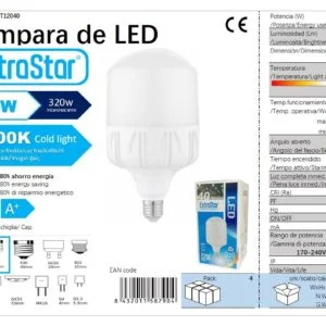Bombilla bola led 40w e27 t118*213 6400k luz dia