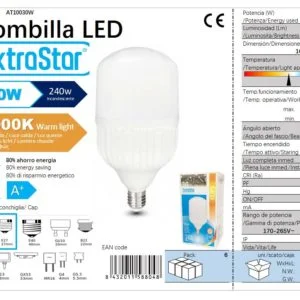 Bombilla bola led 30w e27 t100 3000k luz calid