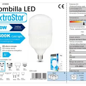 Bombilla bola led 30w e27 t100 6500k luz dia
