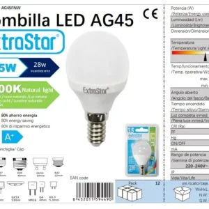 Bombilla led bola 3.5w e14 280lm 4200k luz natural