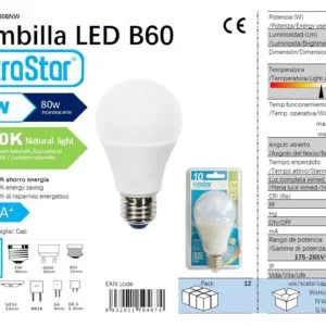 Bombilla bola led 10w e27 sp 4200k luz natural c72