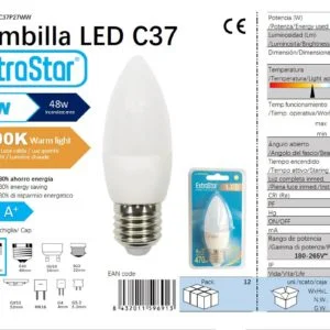 Bombilla led vela 6w/e27 3300k luz calida  cj120