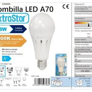 Bombilla bola led e27/18w 140*70mm 3300k luz dia