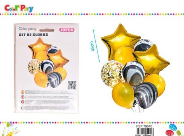 Set globos mylar dorados 10 piezas