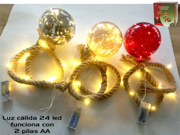 Bola 15cm con cuerda 1mt 24 led