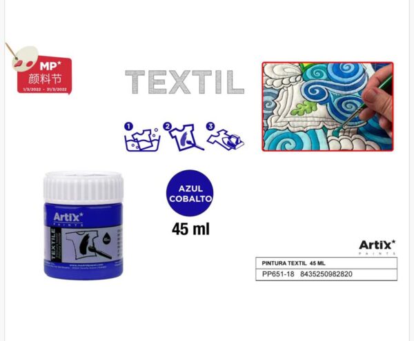 Pintura textil Artix azul cobalto 45ml.