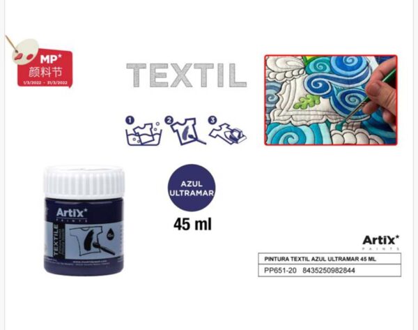 Pintura textil Artix azul ultramar 45ml.