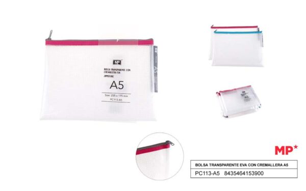 Carpeta transparente Eva con cremallera A5.