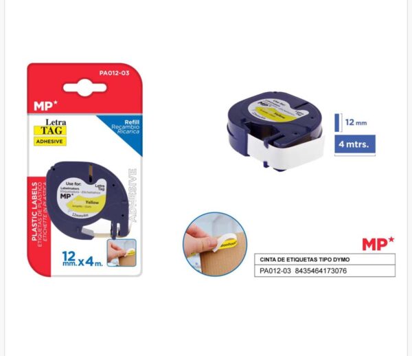 Cinta etiqueta tipo Dymo 12mmx4m.