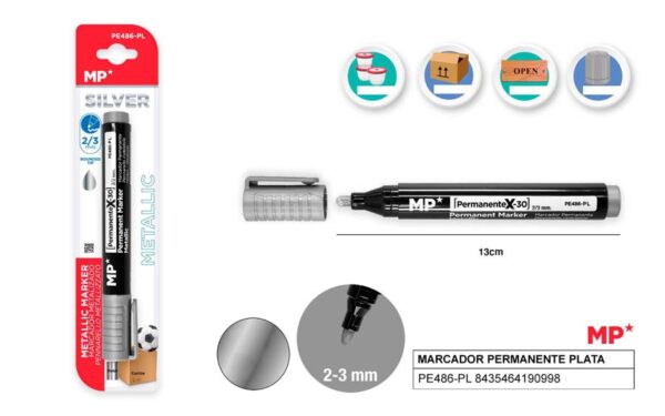 Marcador permanante plata punta de 2-3mm