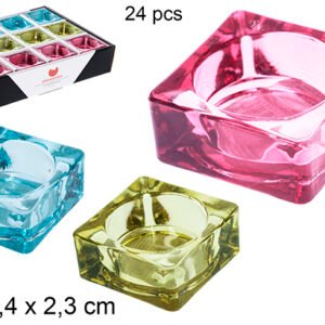 Portavelas Cristal Cuadrado Color Surtido 5.4x5.4x2.3cm