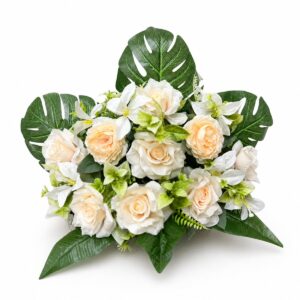 Centro Floral Artificial de Rosas Crema