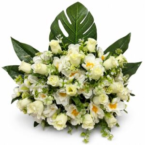 Centro Floral Artificial de Rosas y Flores Blancas