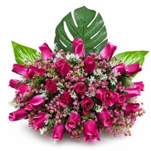 Centro Floral Artificial de Rosas Fucsia con Relleno Rosa