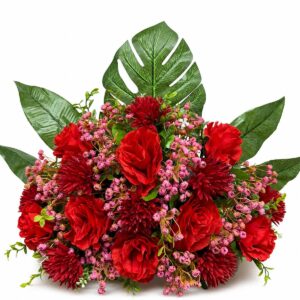 Centro Floral Artificial de Rosas y Flores Rojas