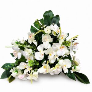 Centro Floral Artificial de Orquídeas Blancas y Rosas