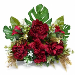 Centro Floral Artificial de Flores Burdeos y Follaje