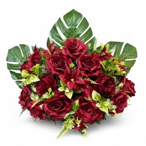 Centro Floral Artificial de Rosas Burdeos